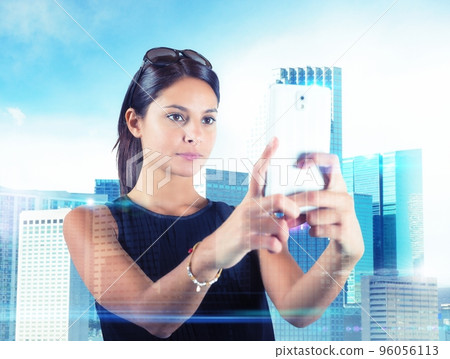 Woman take futuristic pictures 96056113
