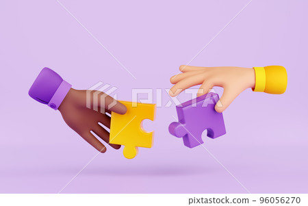 3d illustration with two hands with puzzle pieces 3d illustration with two hands with puzzle pieces 96056270