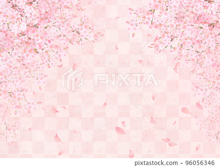 美麗的櫻花-粉紅色-格子圖案-日本紙壁紙-華麗背景素材框 美麗的櫻花-粉紅色-格子圖案-日本紙壁紙-華麗背景素材框 96056346