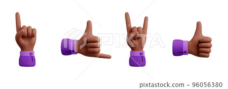 3D illustration set of African American hand signs 3D illustration set of African American hand signs 96056380