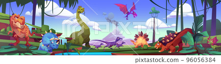 Different dinosaurs in natural environment 96056384