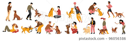 Happy people playing with dogs and smiling 96056386