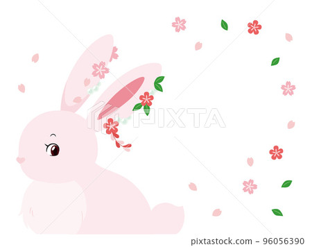 日本花卉裝飾新年賀卡材料兔子 96056390