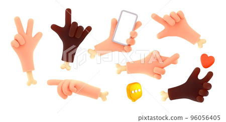3D illustration set of multiethnic hand gestures 96056405