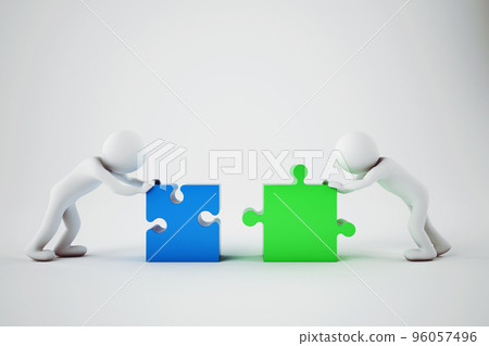 White businesspeople build a company. Concept of parthership and teamwork. 3D rendering. White businesspeople build a company. Concept of parthership and teamwork. 3D rendering. 96057496