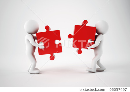 White businesspeople build a company. Concept of parthership and teamwork. 3D rendering. White businesspeople build a company. Concept of parthership and teamwork. 3D rendering. 96057497