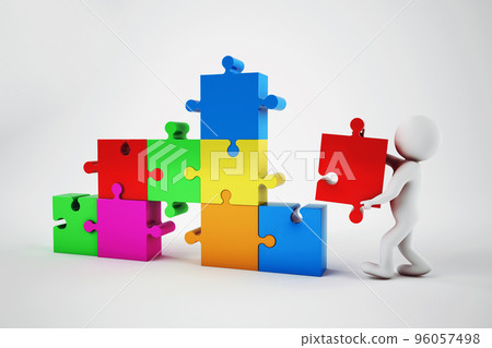 White man build a company. Concept of parthership and teamwork. 3D rendering. White man build a company. Concept of parthership and teamwork. 3D rendering. 96057498