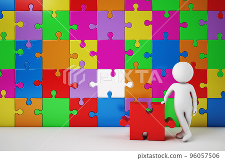 White man build a company. Concept of parthership and teamwork. 3D rendering.. 3D Rendering 96057506