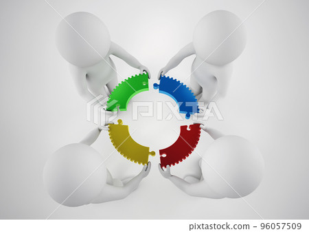 White businesspeople build a company. Concept of parthership and teamwork. 3D rendering. 96057509