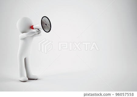 Speak with megaphone. 3D Rendering 96057558