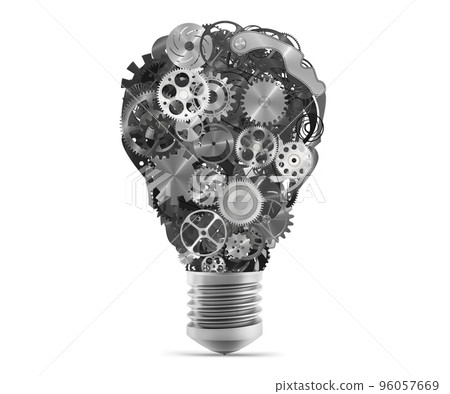 Lightbulb mechanisms of gears. 3d rendering Lightbulb mechanisms of gears. 3d rendering 96057669