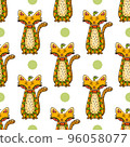 Seamless pattern with cute cartoon doodle cat 96058077