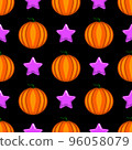 seamless pattern with cartoon vector pumpkin and star 96058079
