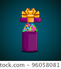 Open gift box with vector mountain of gems 96058081