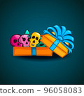 Open gift box with vector different skulls 96058083