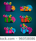 Big set with open gift box with vector different skulls 96058086