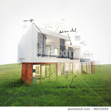 Home project on lawn 3d rendering Home project on lawn 3d rendering 96058089