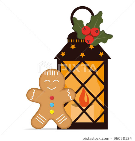 Christmas ginger man on the background of a street interior lamp, vector illustration Christmas ginger man on the background of a street interior lamp, vector illustration 96058124