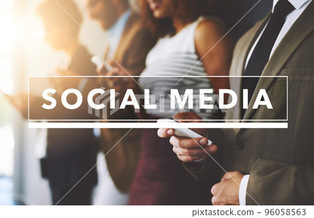 Its the fastest way to reach the right people. Shot of a businesspeople using their cellphones with a text overlay on the image. 96058563