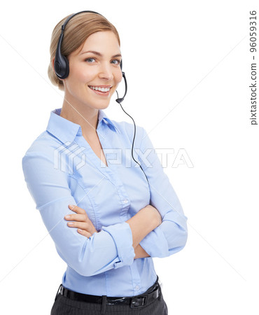 You can hear her smile over the phone. Portrait of an attractive young secretary wearing a headset. 96059316