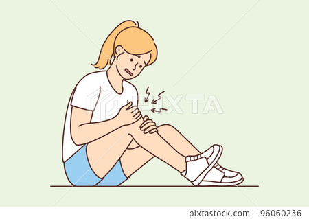 Unhealthy girl with knee pain Unhealthy girl with knee pain 96060236