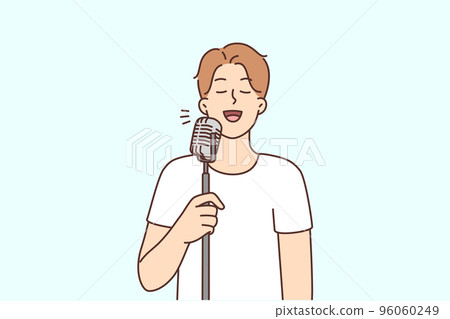 Smiling man sing in microphone  96060249