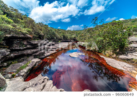 A mountain river flows through rocks in South America 96060649