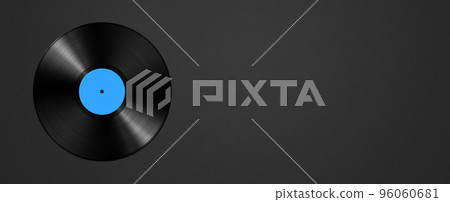 Blue vinyl record isolated on black background. Horizontal banner Blue vinyl record isolated on black background. Horizontal banner 96060681
