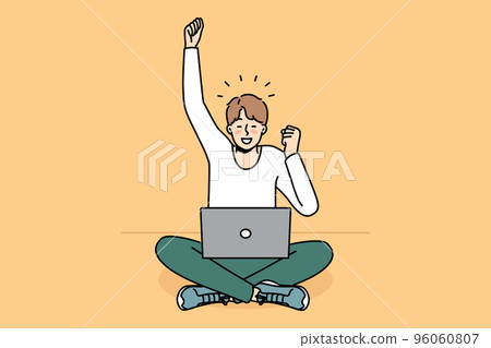 Excited man triumph with good online news Excited man triumph with good online news 96060807