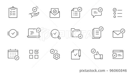 Document check, quality control line icon. Quality certificate, business quarantee mark outline editable stroke icon. Approve, confirm Document check, quality control line icon. Quality certificate, business quarantee mark outline editable stroke icon. Approve, confirm 96060846