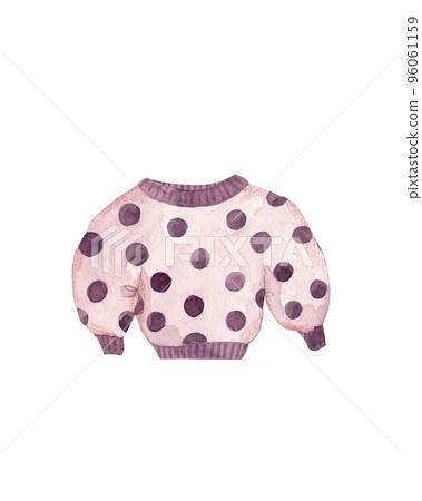 Flat watercolor cartoon illustration of a cozy warm sweater. Women's knitted warm clothes Flat watercolor cartoon illustration of a cozy warm sweater. Women's knitted warm clothes 96061159