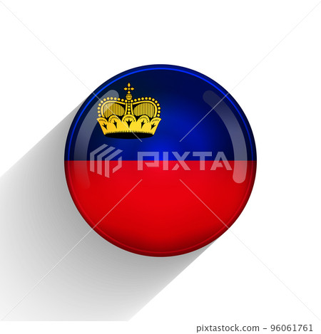 Glass light ball with flag of Liechtenstein. Round sphere, template icon. National symbol. Glossy realistic ball, 3D abstract vector illustration highlighted on a white background. Big bubble Glass light ball with flag of Liechtenstein. Round sphere, template icon. National symbol. Glossy realistic ball, 3D abstract vector illustration highlighted on a white background. Big bubble 96061761