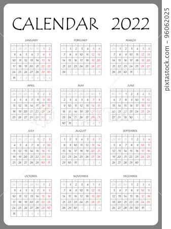 2022 calendar planner. Corporate week. Template layout, 12 months yearly, white background. Simple design for business brochure, flyer, print media, advertisement. Week starts from Monday 96062025