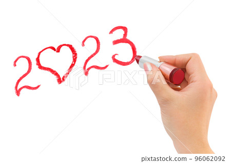 Hand with lipstick drawing 2023 Hand with lipstick drawing 2023 96062092