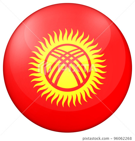 Round icon with flag of Kyrgyzstan. Glass light ball, sticker, sphere. Kyrgyz national symbol. Glossy realistic ball, 3D abstract vector illustration. Template big bubble Round icon with flag of Kyrgyzstan. Glass light ball, sticker, sphere. Kyrgyz national symbol. Glossy realistic ball, 3D abstract vector illustration. Template big bubble 96062268