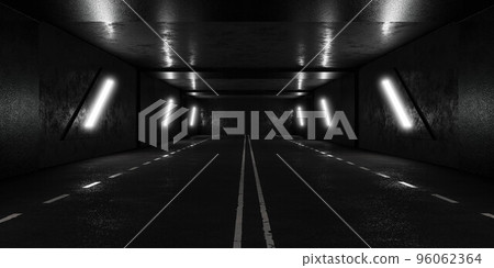dark road highway underground tunnel with lights 3d render illustration 96062364