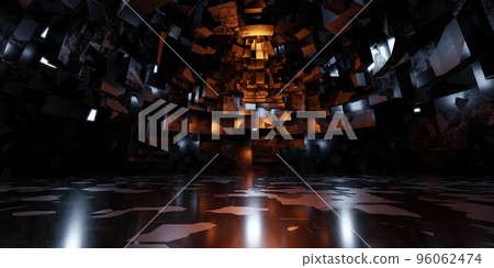 dark empty big hall with neon lights 3d render illustration dark empty big hall with neon lights 3d render illustration 96062474
