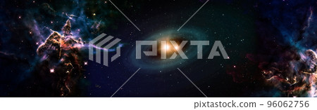 Colorful Starry Night Sky Outer Space background . Space scene with planets, stars and galaxies. Panorama. Horizontal view for a glass panels , Elements of this Image Furnished by NASA 96062756