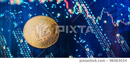 Bitcoin cryptocurrency new version on computer electronic circuit board background . Virtual cryptocurrency money Bitcoin golden Bitcoin cryptocurrency new version on computer electronic circuit board background . Virtual cryptocurrency money Bitcoin golden 96063034
