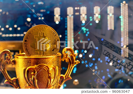 Bitcoin cryptocurrency new version on computer electronic circuit board background . Virtual cryptocurrency money Bitcoin golden Bitcoin cryptocurrency new version on computer electronic circuit board background . Virtual cryptocurrency money Bitcoin golden 96063047