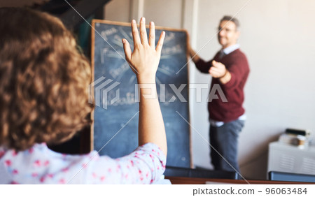 Dont be afraid to ask questions. Shot of an unrecognizable woman raising her hand to ask a question in a meeting. Dont be afraid to ask questions. Shot of an unrecognizable woman raising her hand to ask a question in a meeting. 96063484