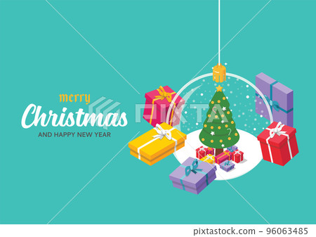 Christmas glass transparent ball with tree inside on the snow Christmas glass transparent ball with tree inside on the snow 96063485
