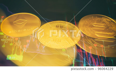 Bitcoins and New Virtual money concept , trading graph and candlestick chart suitable for financial investment concept. Bitcoins and New Virtual money concept , trading graph and candlestick chart suitable for financial investment concept. 96064229