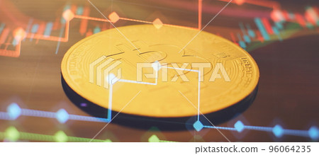 Bitcoins and New Virtual money concept , trading graph and candlestick chart suitable for financial investment concept. 96064235