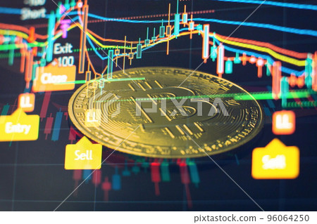 Bitcoins and New Virtual money concept , trading graph and candlestick chart suitable for financial investment concept. Bitcoins and New Virtual money concept , trading graph and candlestick chart suitable for financial investment concept. 96064250