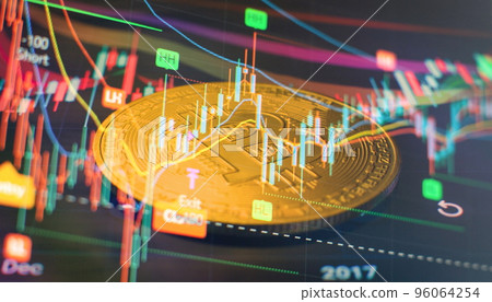 Bitcoins and New Virtual money concept , trading graph and candlestick chart suitable for financial investment concept. Bitcoins and New Virtual money concept , trading graph and candlestick chart suitable for financial investment concept. 96064254