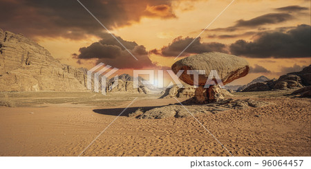 famous rock formation in the wadi rum desert. 96064457