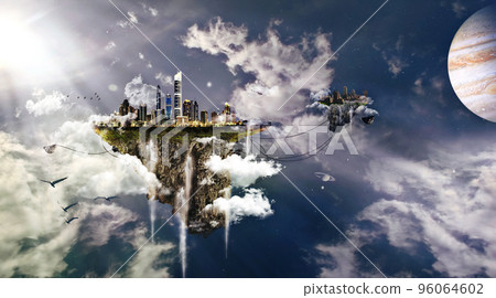 Into the great blue yonder. Illustration of a cloudscape. Into the great blue yonder. Illustration of a cloudscape. 96064602