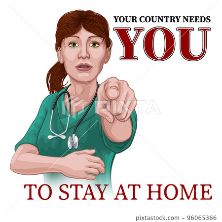 Doctor Nurse Woman Needs You Stay At Home Pointing 96065366