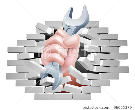 Mechanic Fist Hand With Wrench Tool Spanner Wall Mechanic Fist Hand With Wrench Tool Spanner Wall 96065379